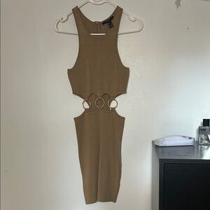 Chic Tan Backless Dress with Cut-Out Design